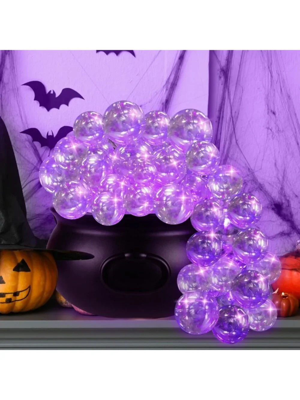 Spooky Halloween Cauldron Decor Set - Bubbling Bowl with Lights & Plastic Balls